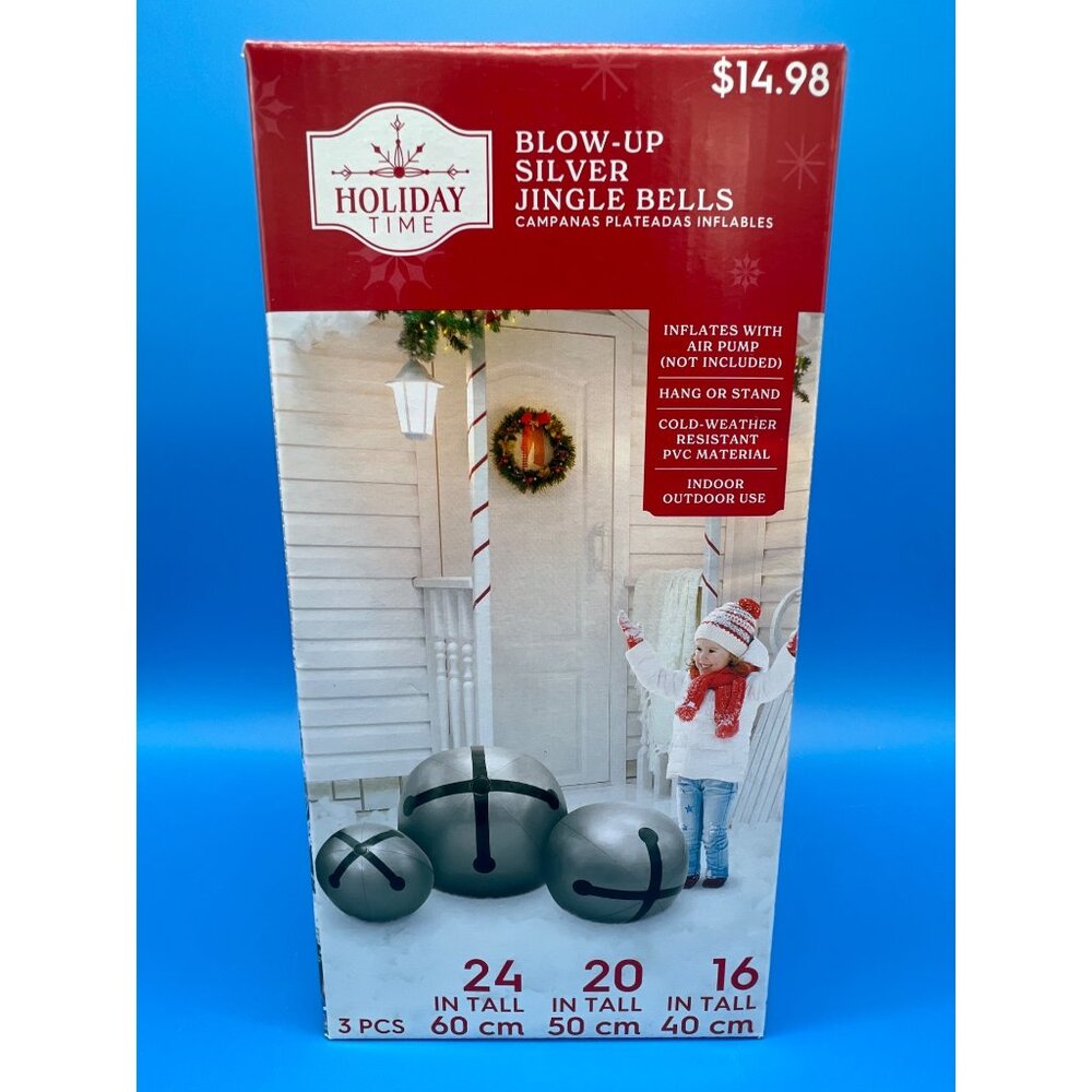 Holiday Time Christmas Blow Up Inflatable Silver Jingle Bells 3pc - 24|20|16"